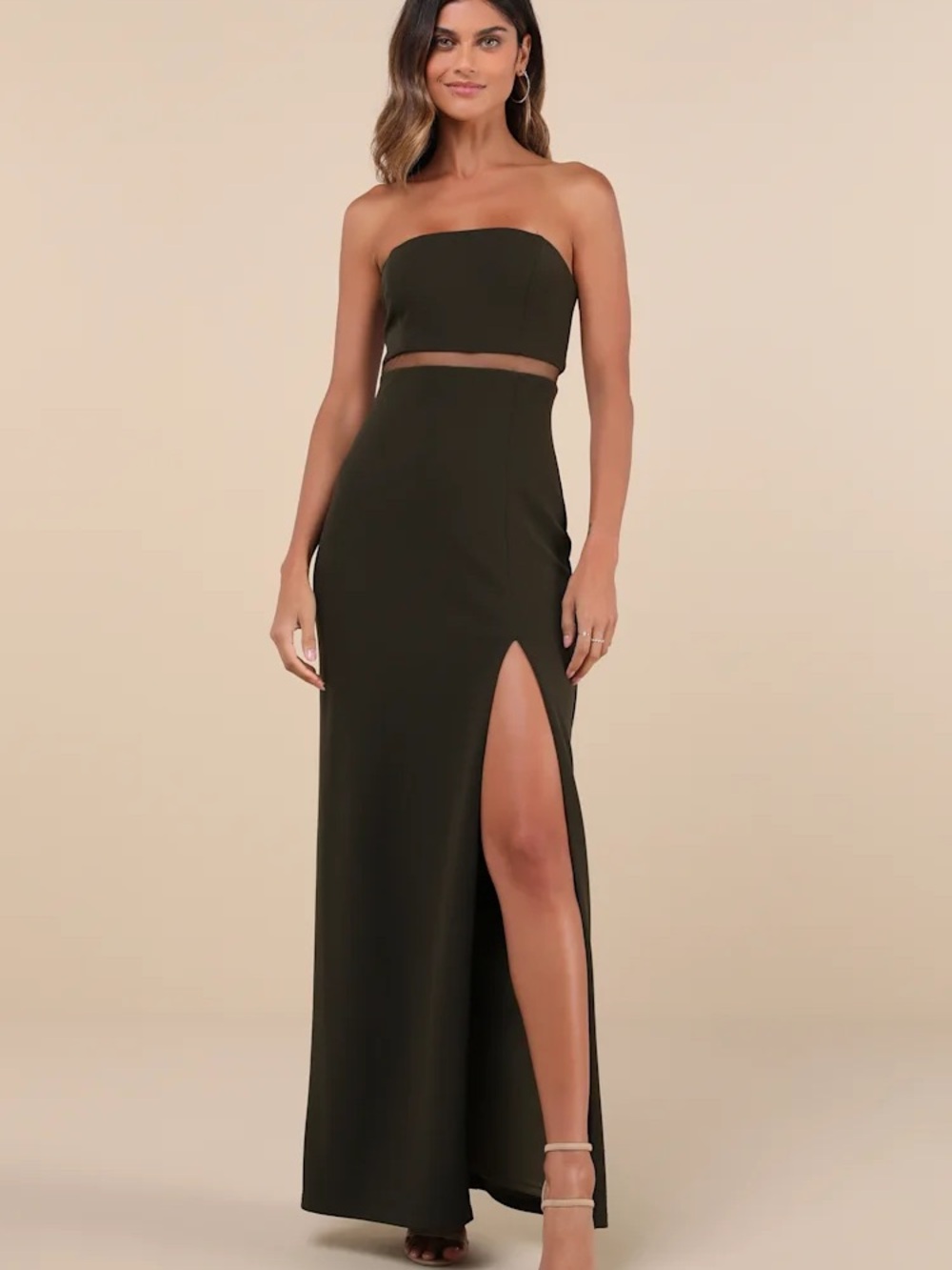 Lulus Olive Green Maxi Dress with Side Slit